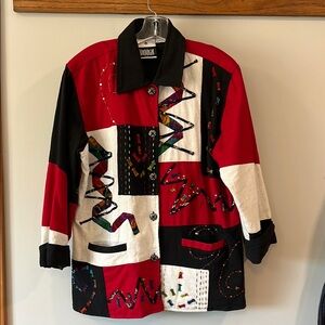 Yakmagik - L, red/black‎ cotton retro 80s jacket, blazer